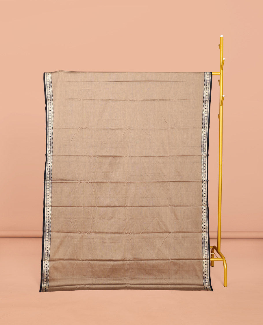 Beige Plain Narayanpet Cotton Saree, Complemented by a Contrast Traditional Design Border, Plain Pallu, and Comes Without a Blouse