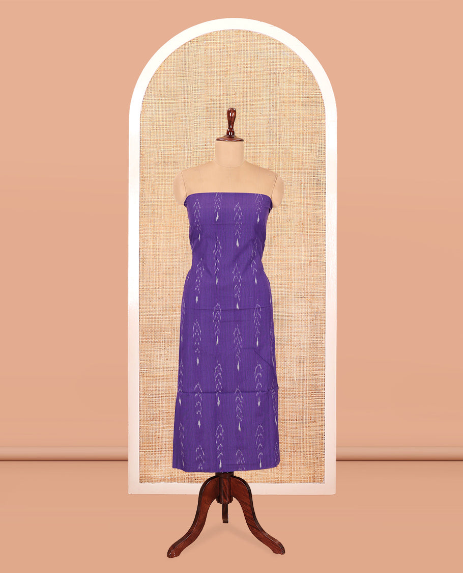 Dark Lavender Pure Cotton Saree Material Chudidar Ikat Buttas Top, a Contrast Bottom, and Ikat Dupatta