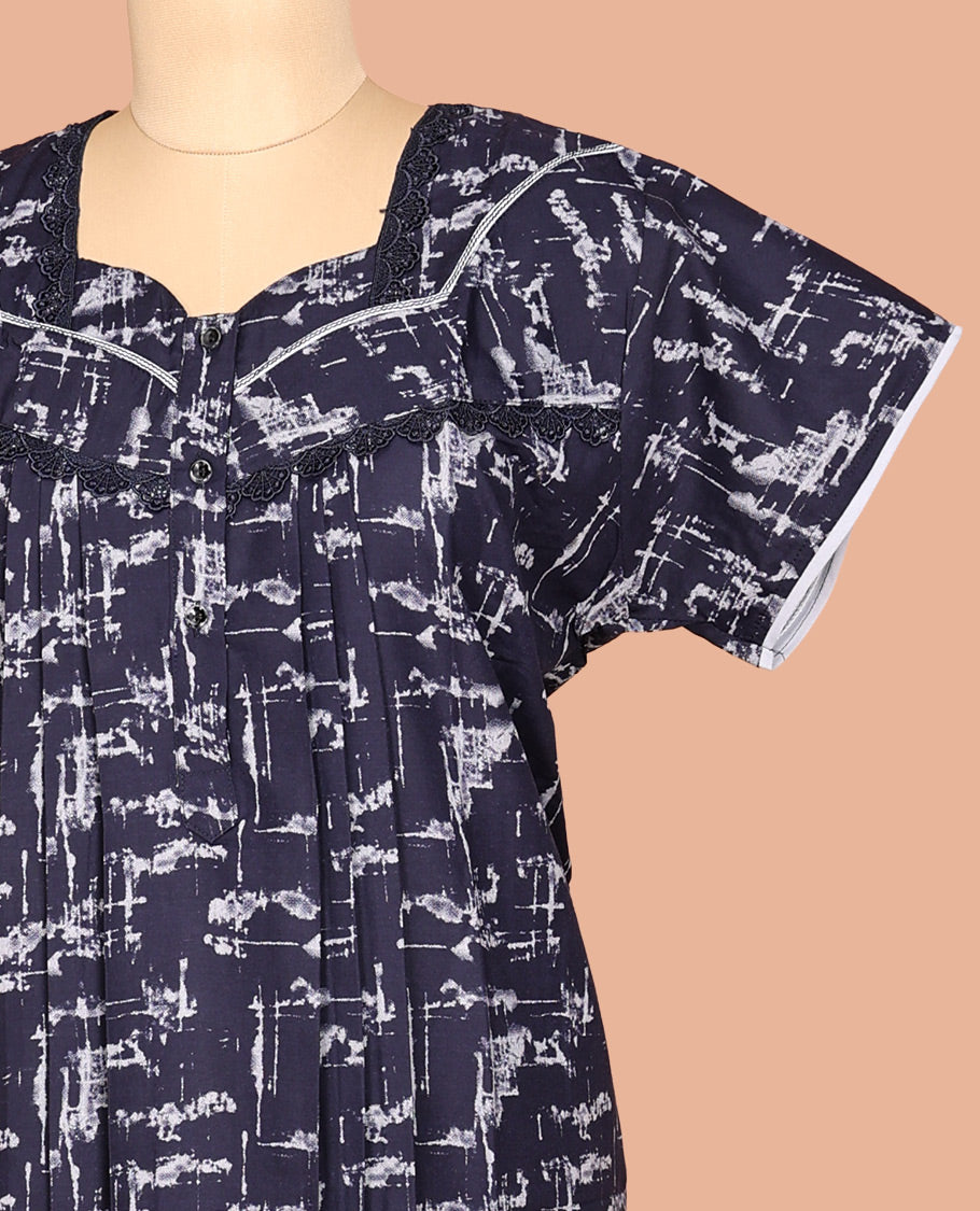 Blue Cotton-Blended Nighty