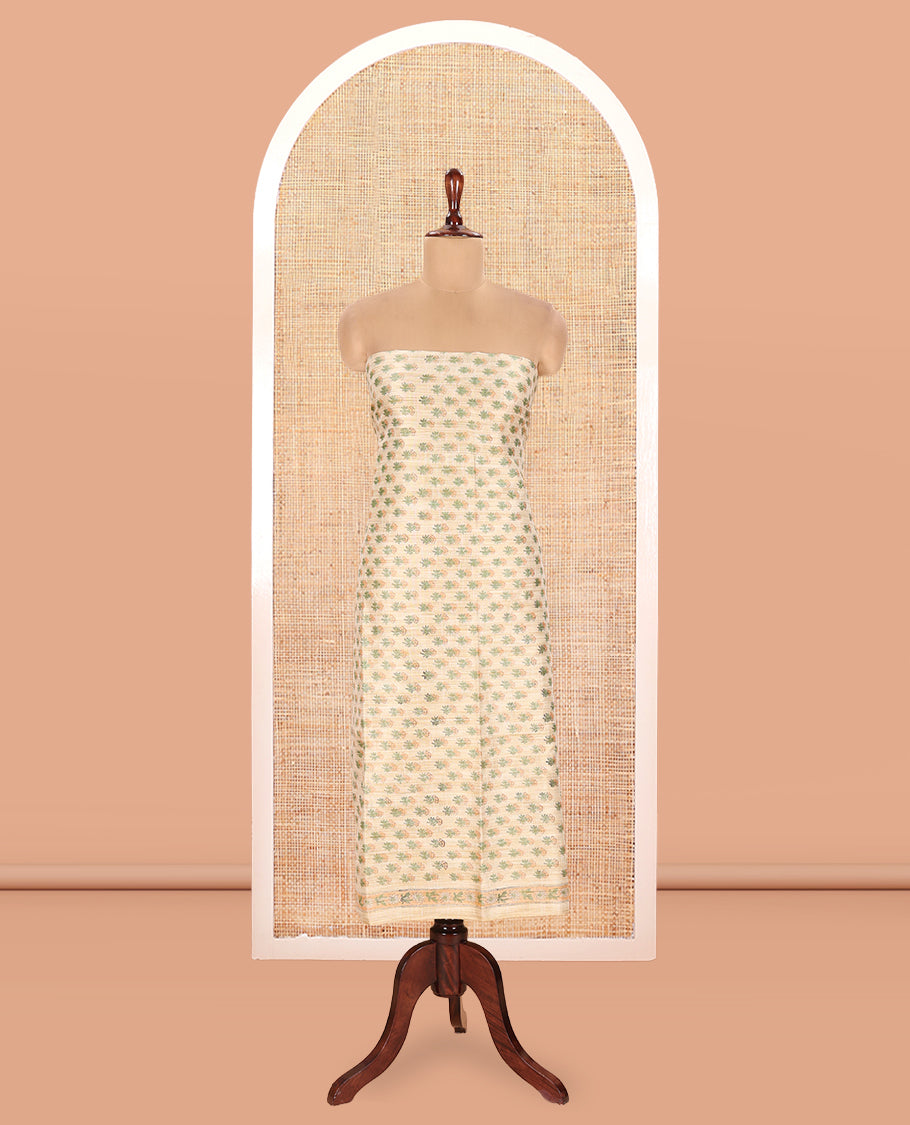 Ivory Chikku Semi-Silk Khadi Jute Material Chudidar Set