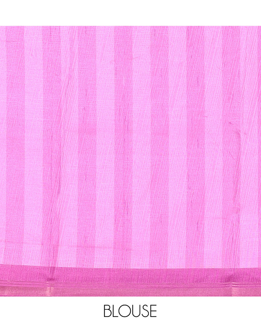 Blue Manipuri Silk Saree, Subtly Woven with Vertical Stripes All Over Its Body, Complemented by Contrast Zari Border, Sparsely Striped Pallu, and Paired with a Contrast Blouse