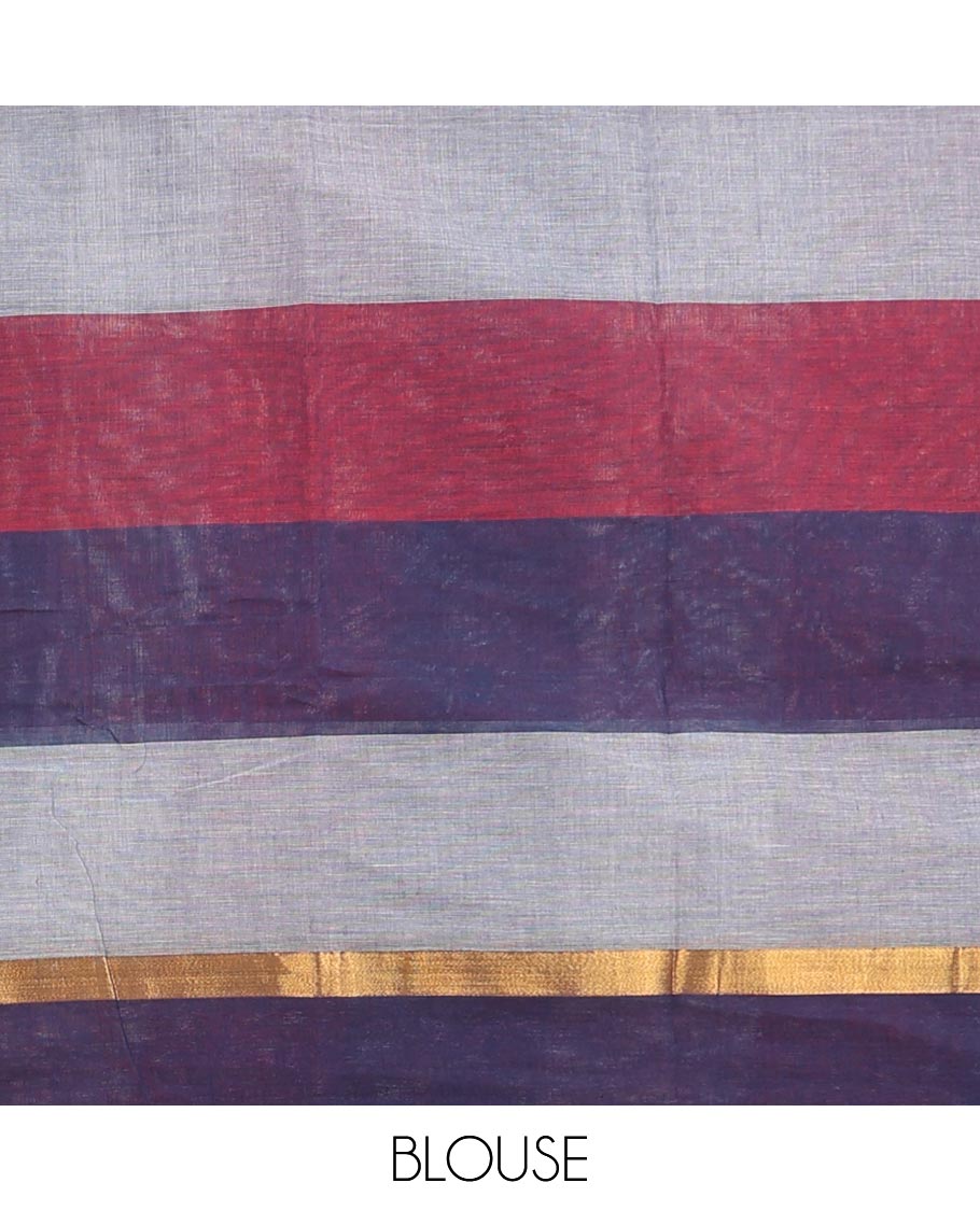 multi-color checked, floral motifs chirla cottton saree with contrast zari border & floral design, striped pallu