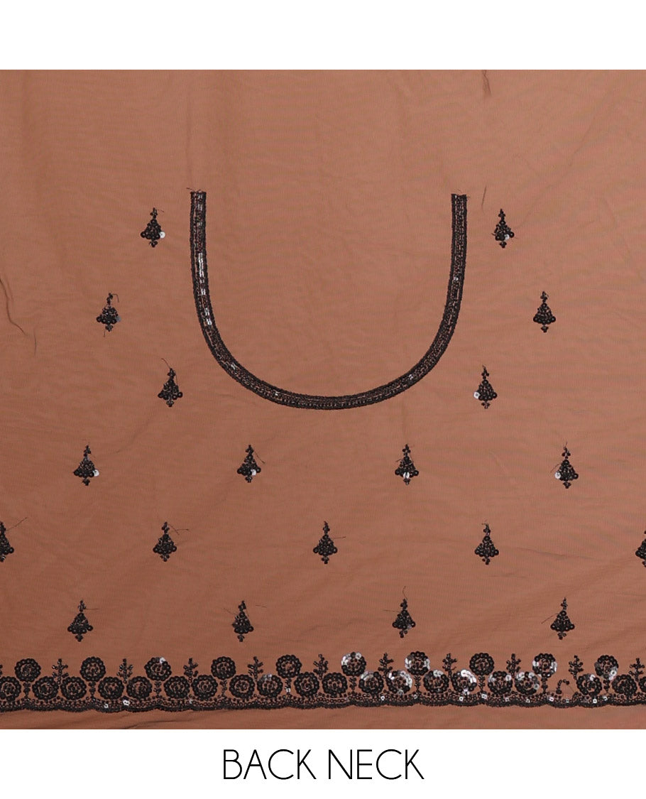 Black Net Saree, Spotlighted with Ogee Sequins Embroidery, a Scalloped Border, and Contrast Embroidered Blouse