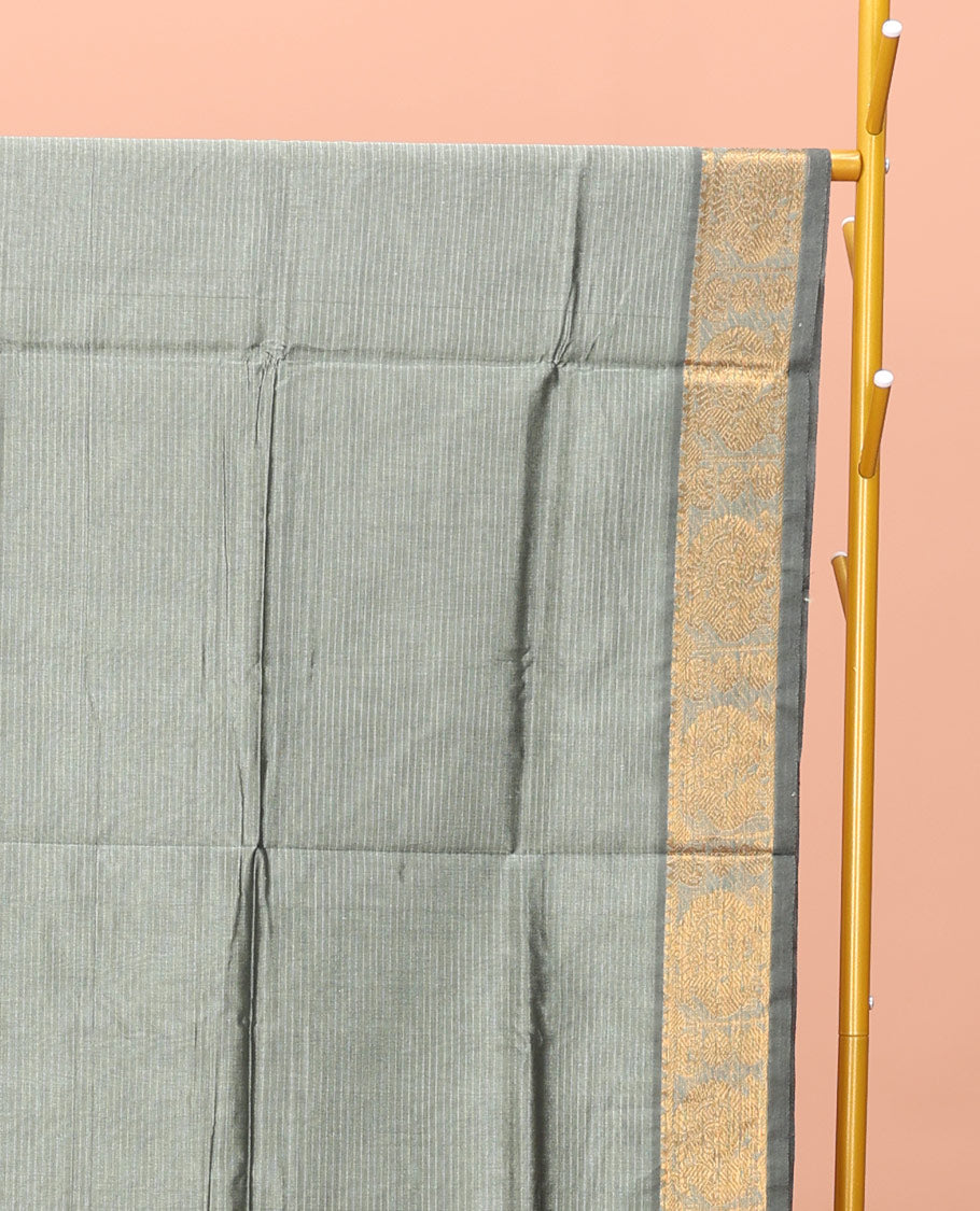 Grey Striped Poly Cotton Saree