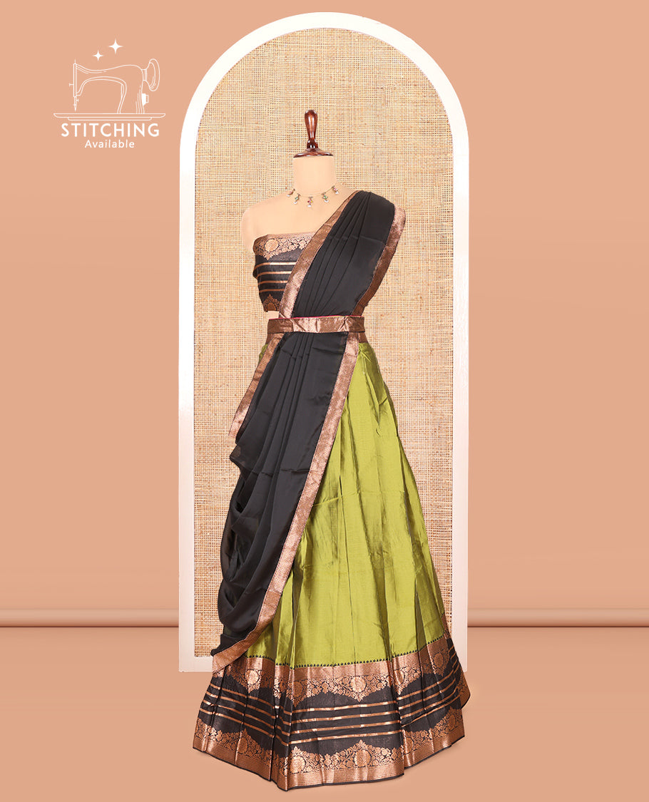 Leaf Green Semi-Silk Half-Saree