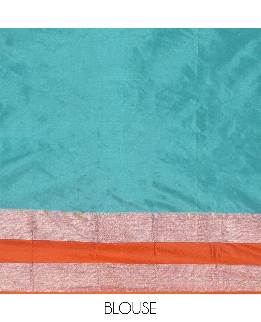 Rama Plain Semi-Soft Silk Saree, Complemented by a Contrast Zari Woven Border, Pallu Features Sparse Stripes, and Paired with a Matching Blouse