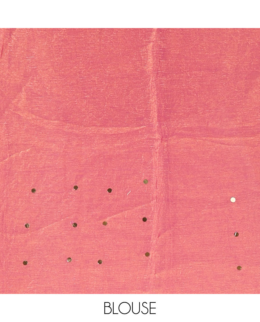 Borderless Onion Pink Fendy Chiffon Saree, Gleamed Up with Sequin Work on Its Body, Highlighted by a Self-Pallu of Sequin Work, and Paired with a Matching Blouse
