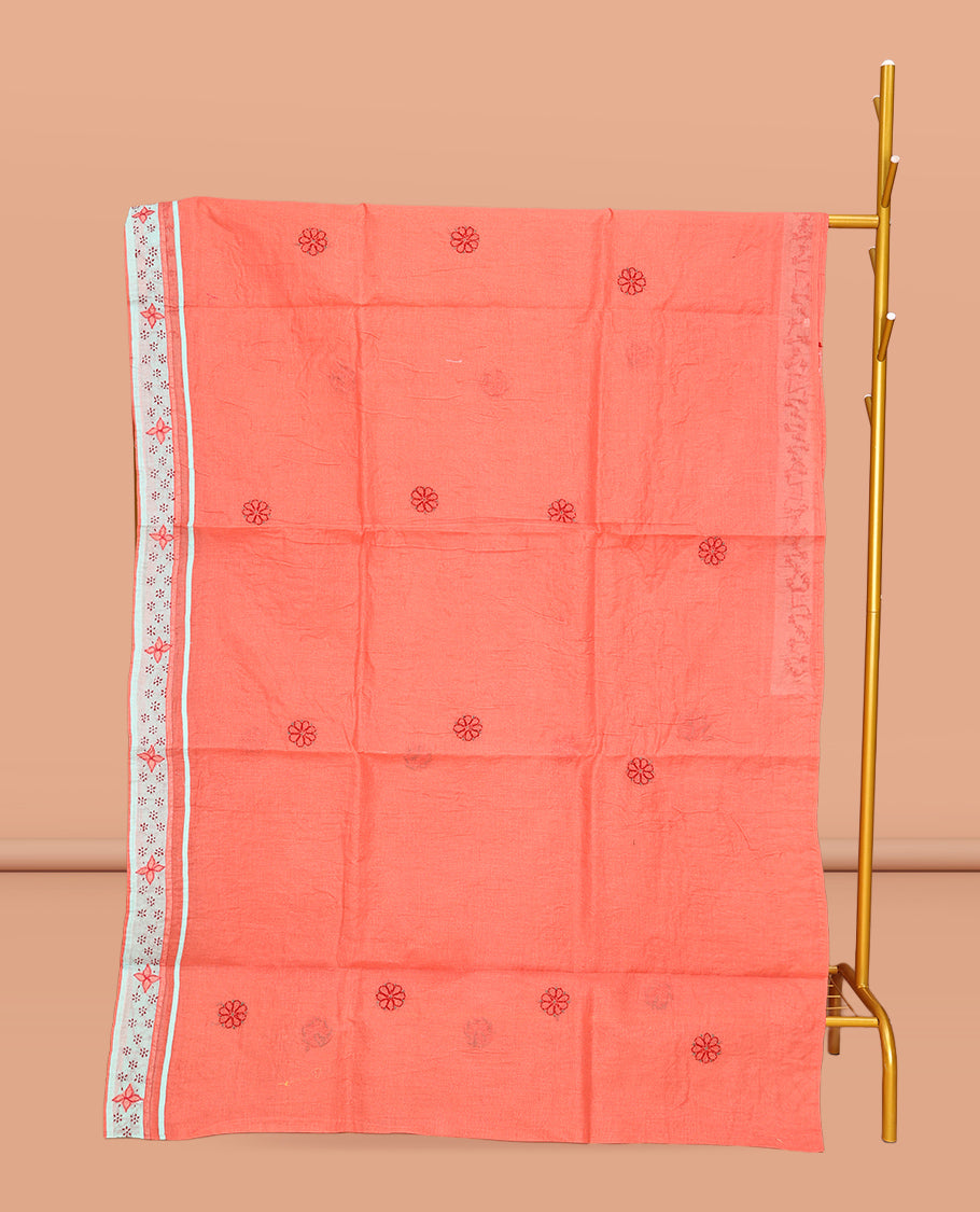 Dark Peach Lucknowi Chikankari Saree