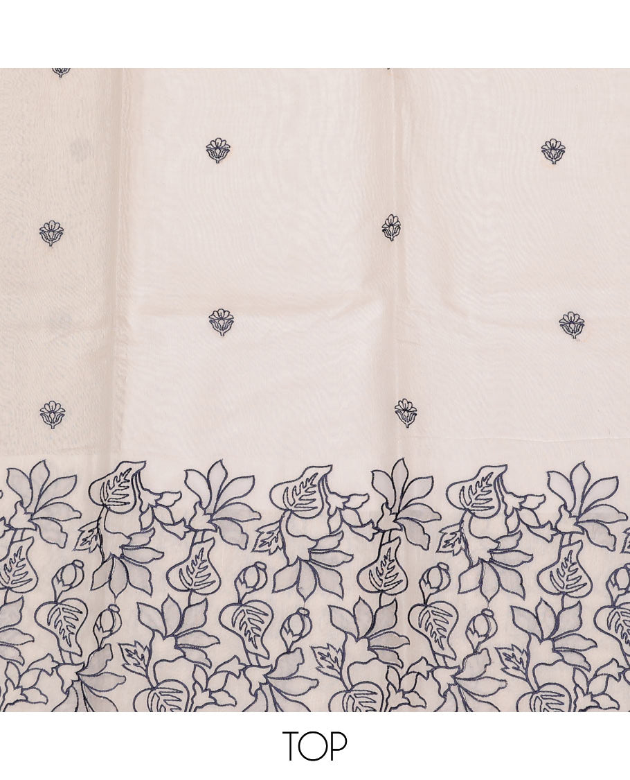 Cream-Blue Chanderi Material Chudidar Set