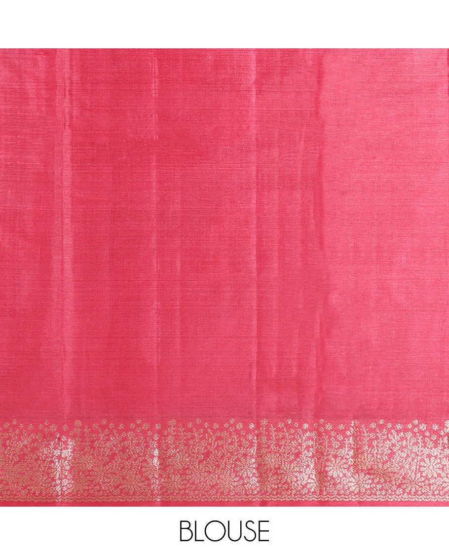 Red Tusser Silk Saree, Richly Detailed with Zari Buttas, a Zari Border, Grand Pallu, and a Matching Blouse