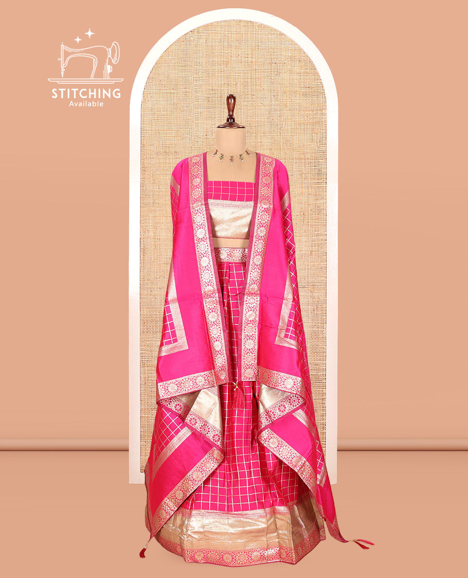 Rani Pink Semi-Silk Half-Saree