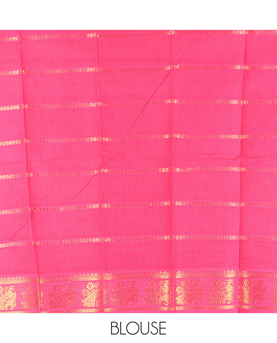 Mustard Sungudi Cotton Saree, Decorated with Zari Buttas on Its Body, Complemented by a Contrast Retttai Pettu Traditional Zari Design Border, Zari-Design Pallu, and Paired with a Contrast Blouse