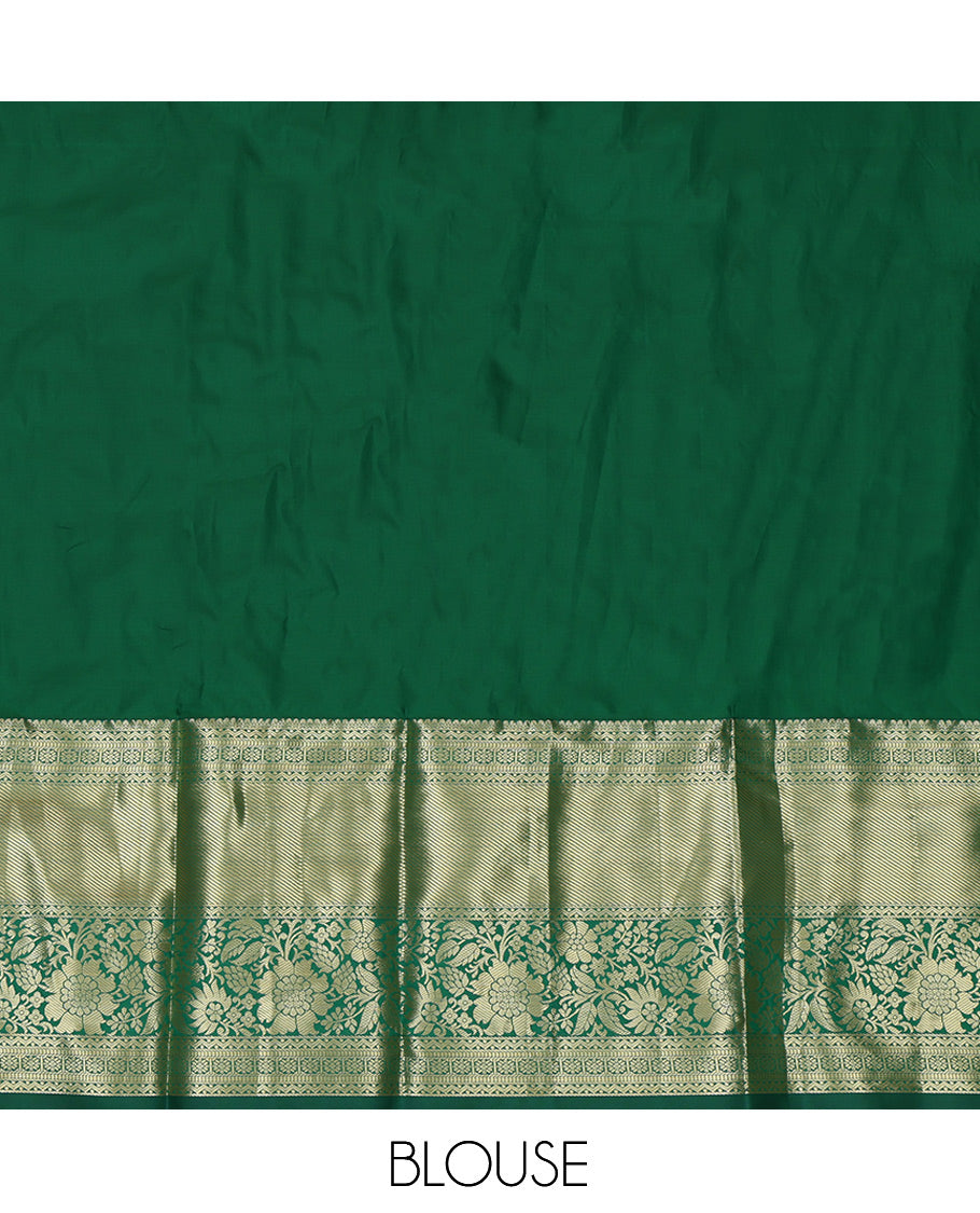 Orange Jacquard Art Silk Pavadai Material, Contrast Traditional Zari Border, a Contrast Blouse