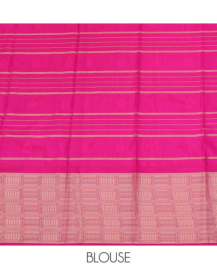 Light Blue Art Silk Pavadai Material Set Featuring a Zari Butta Enclosed Checked Skirt, Complemented by a Contrast Checked Zari Woven Border, and Paired with a Contrast Blouse