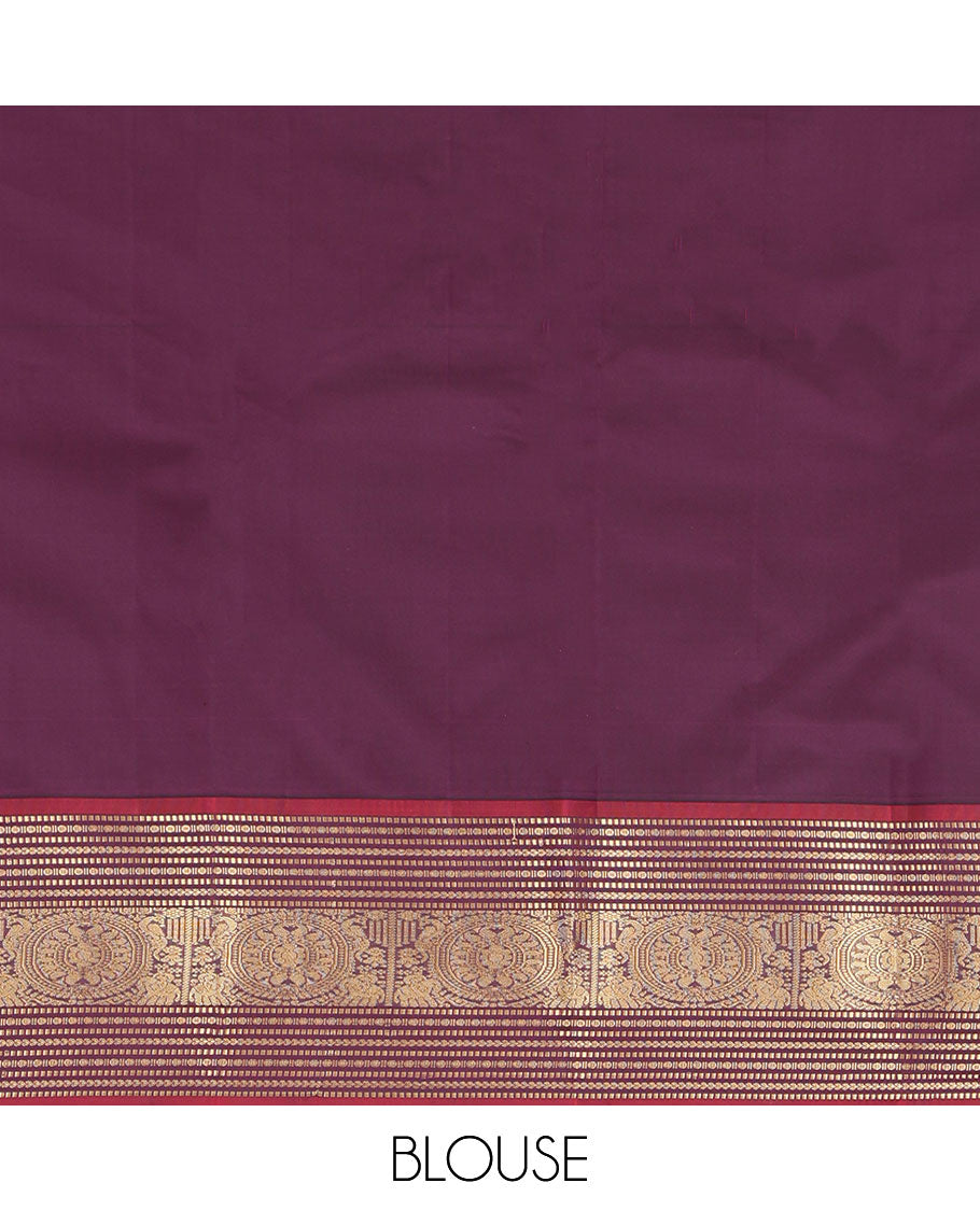 Cream Vasundhara Lite Silk Mix Saree, Subtly Sparkled with Zari Buttas, a Contrast Border of Muthu, Paisa, Yaanai, Mayil, and Chakram Designs, Grand Pallu, and a Contrast Blouse