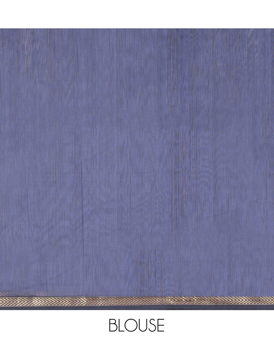 Blue Maheshwari Cotton Saree, Enthralled with Zari Buttas, a Zari Piping Border, Zari Buttas Pallu, and a Matching Blouse