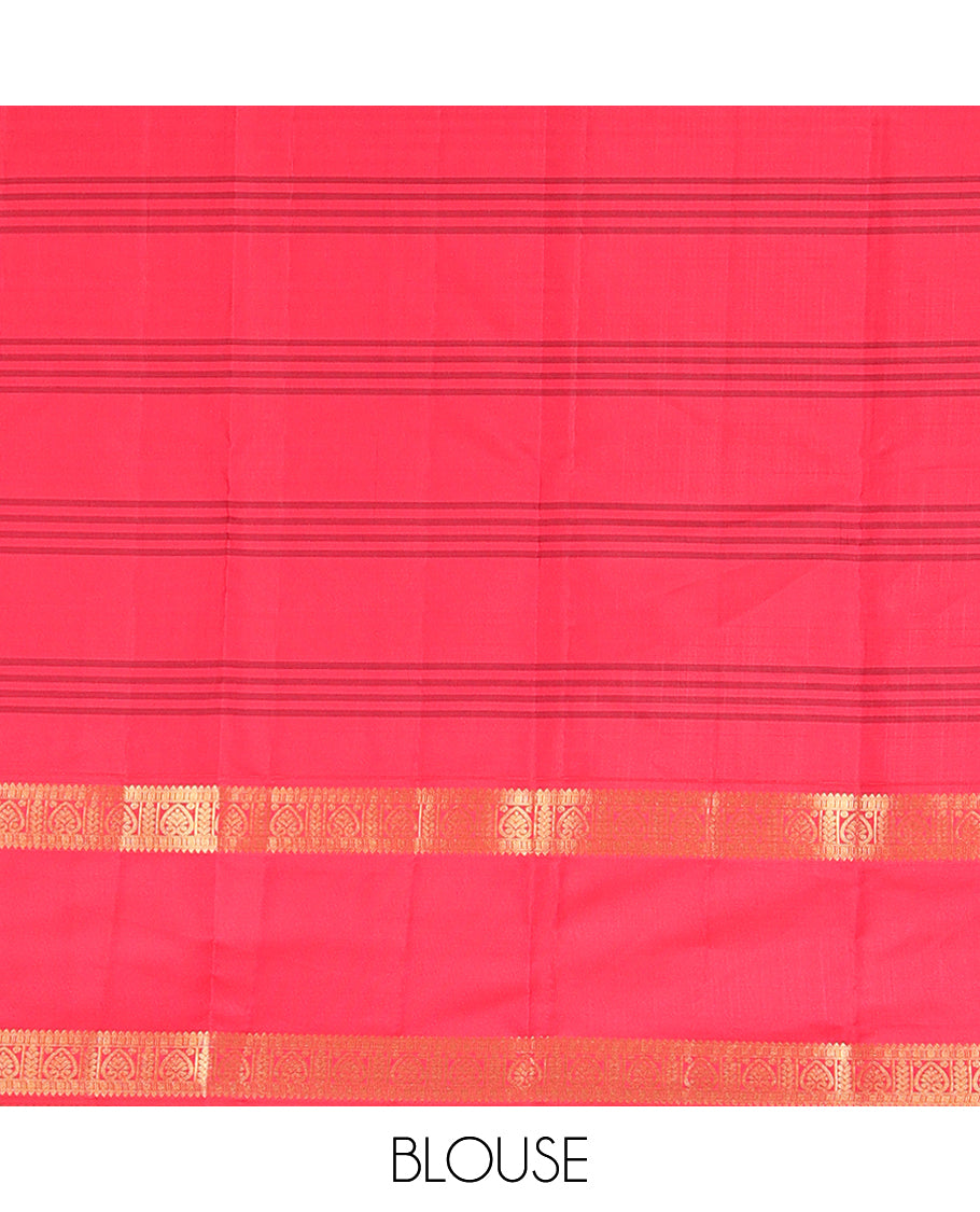 Blue Checked Vasundhara Lite Silk Mix Saree, a Contrast Rettai Pettu Thazampoo Rekku Border, Intricate Pallu, and a Contrast Blouse