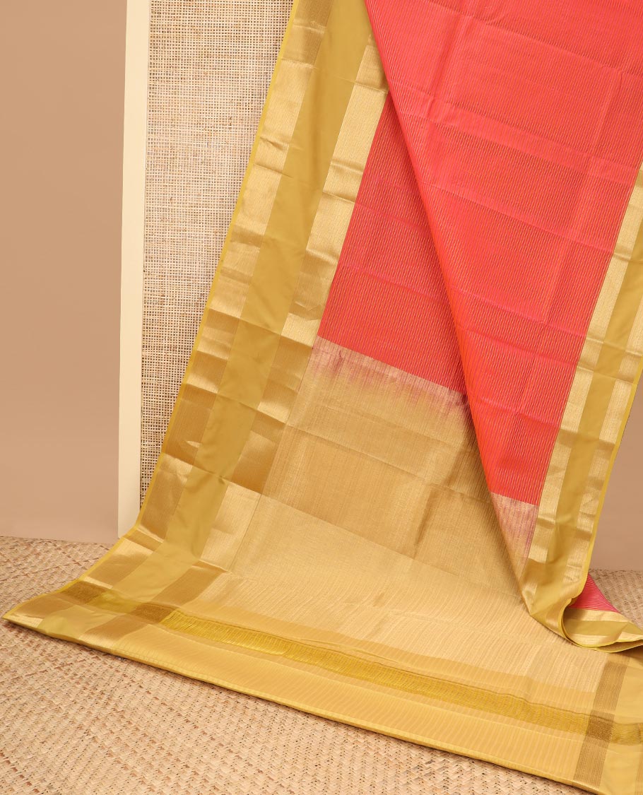 Orange striped design vasundhara elite silk saree with contrast rettai pettu border & floral striped design pallu