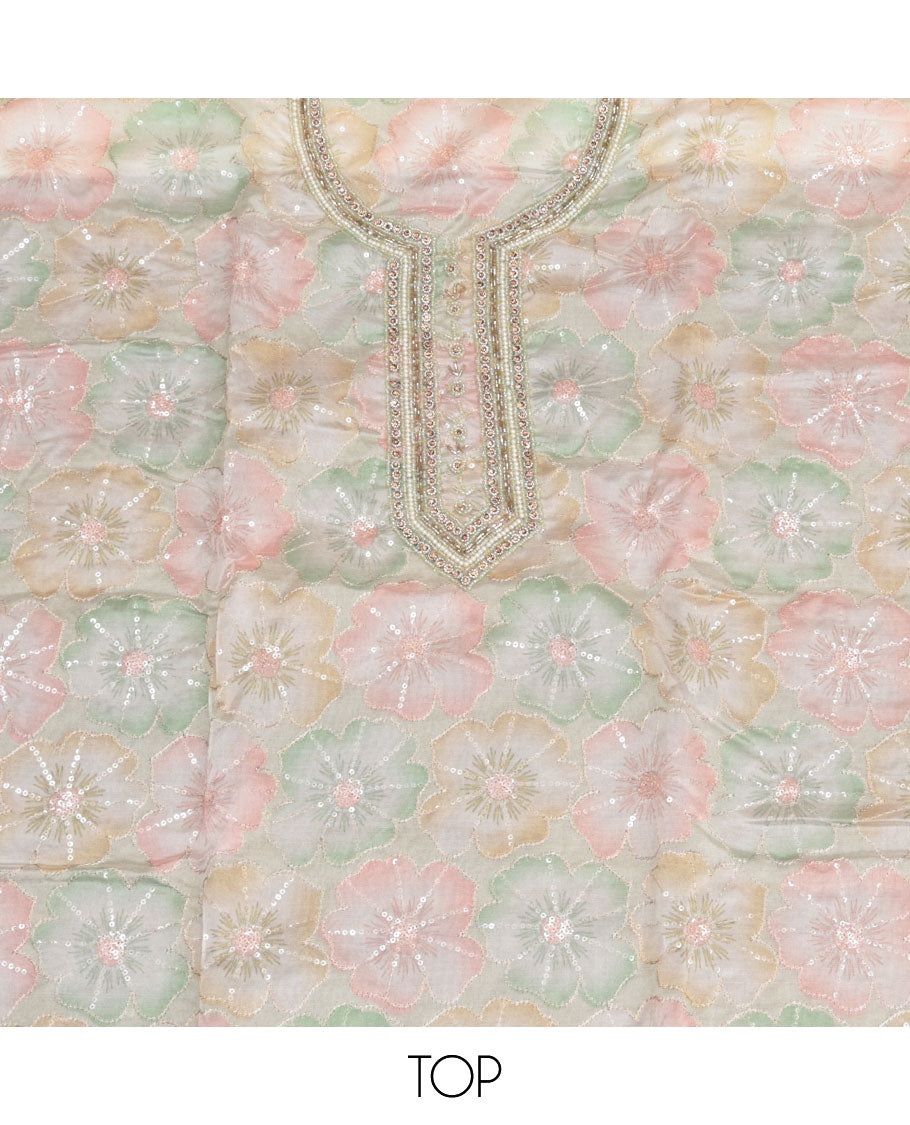 Green Organza Material Chudidar Set