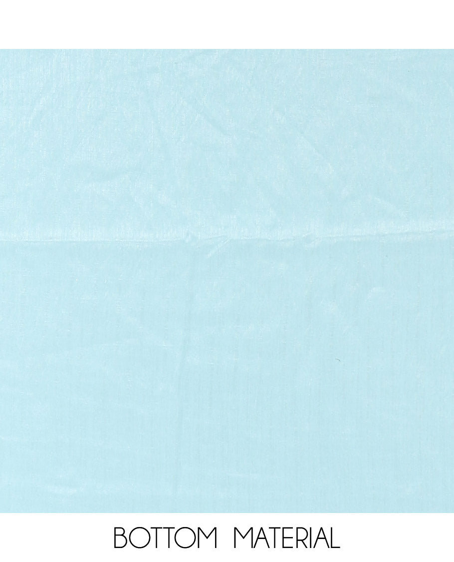 Sky Blue Material Chudidar Set, Delicately Woven with Thread Embroidered Motifs Woven on Mul Chanderi Top, a Mul Chanderi Bottom, Paired with Thread-Embroidered Mul Chanderi Scallop-Bordered Dupatta