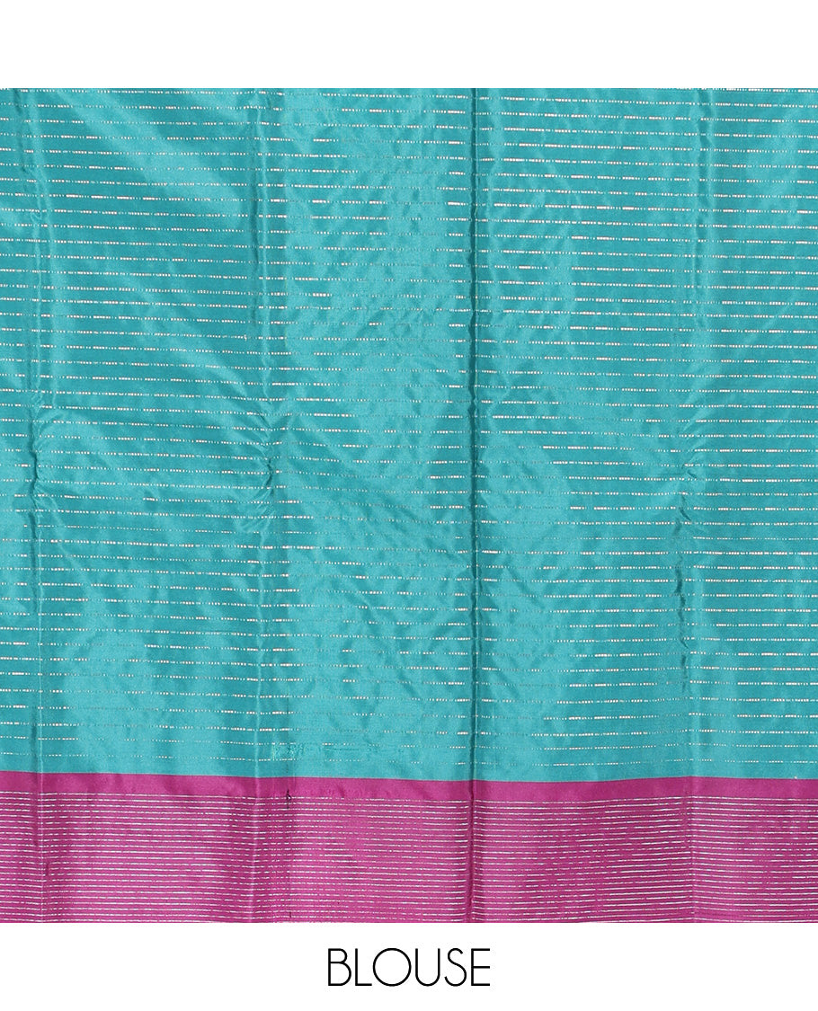 Blue Aarani Silk Saree, Enriched with Zari Stripes All Over Its Body, Complemented by a Contrast Zari Striped Border, Pallu of Stripes, and Paired with a Matching Blouse