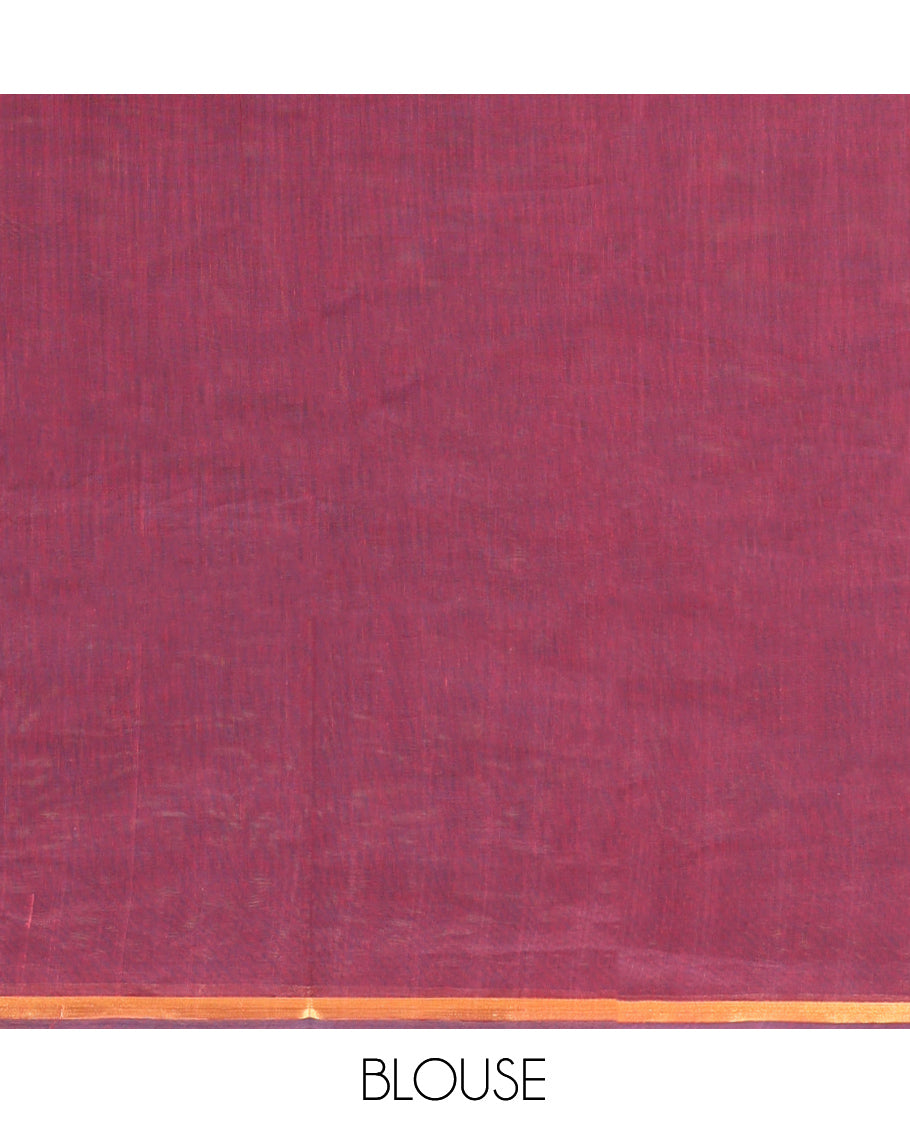 Wine Kanchi Cotton Saree, Elevated with Buttas on Its Body, a Subtle Border, Intricately Designed Pallu, and a Matching Blouse