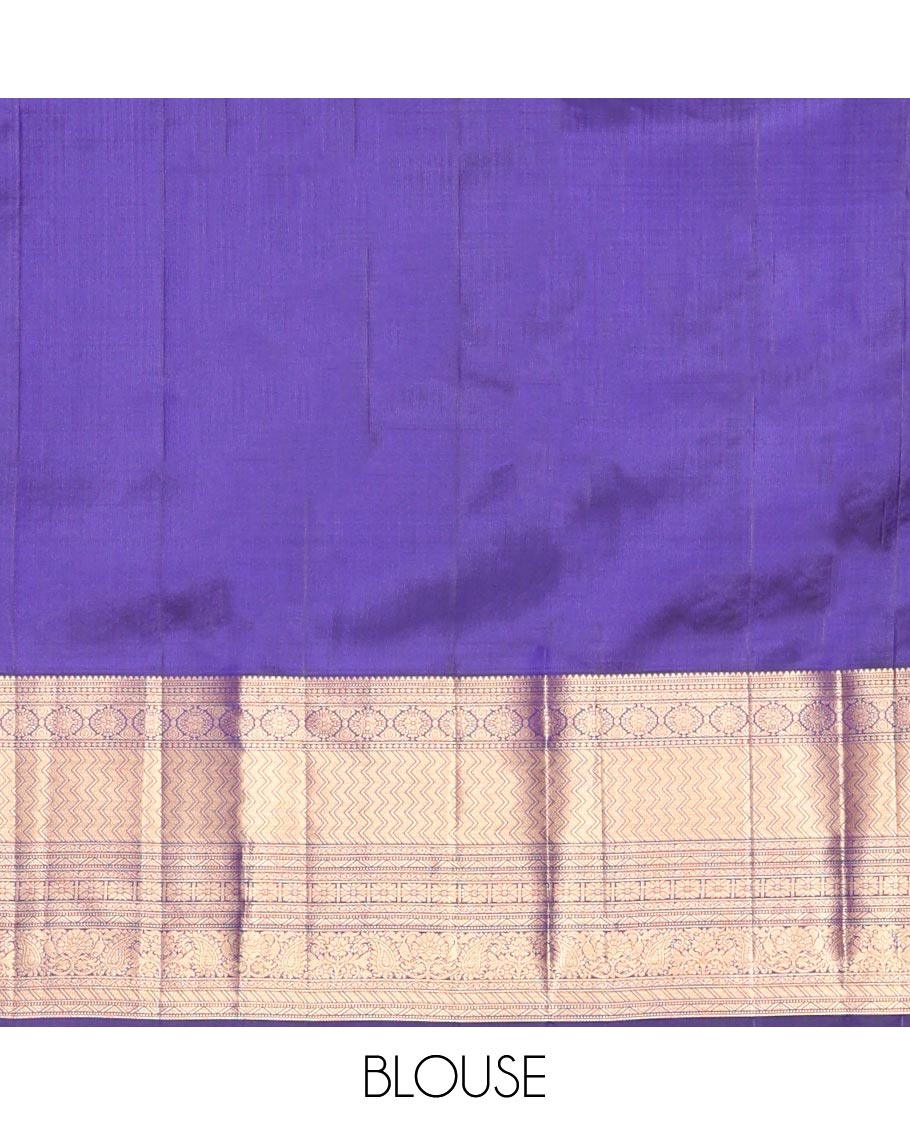 Violet Kanchipuram Wedding Silk Saree, Decked Up with Jacquard Design, a Zari Border Steeped with Traditional Designs, Manga Design Pallu, and a Matching Blouse