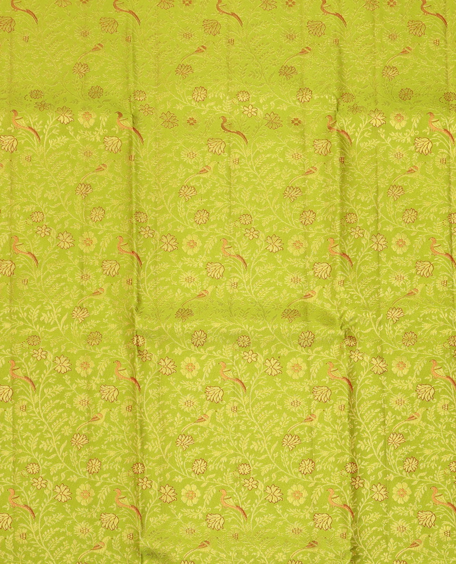 Parrot Green Pure-Silk Half-Saree