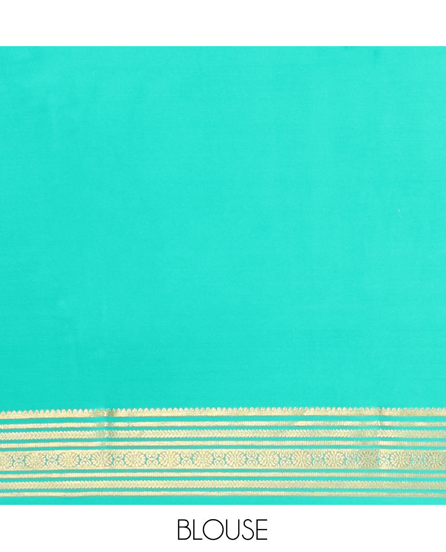 Lavender Plain Mysore Silk Saree, Complemented by a Contrast Traditional Zari Border, Zari Striped Pallu, and a Contrast Blouse