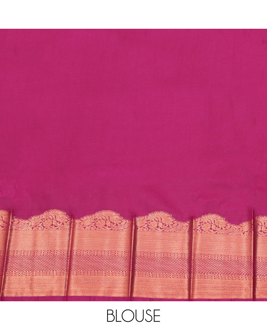 Pink Budget Silk Saree, Adorned with Zari Buttas on Its Body, Complemented by a Contrast Traditional Zari Design Border, Pallu of Chevron and Paisley Design, and Paired with a Contrast Blouse
