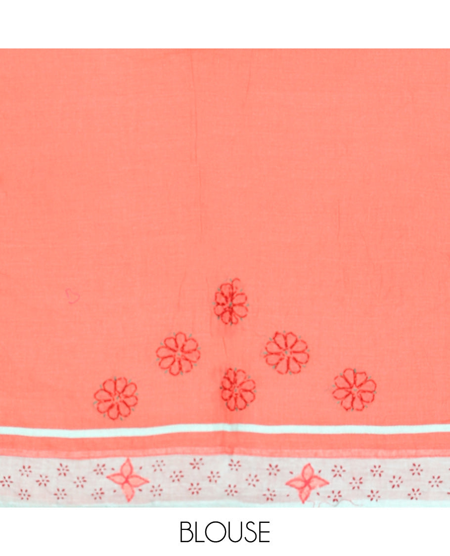 Dark Peach Lucknowi Chikankari Saree