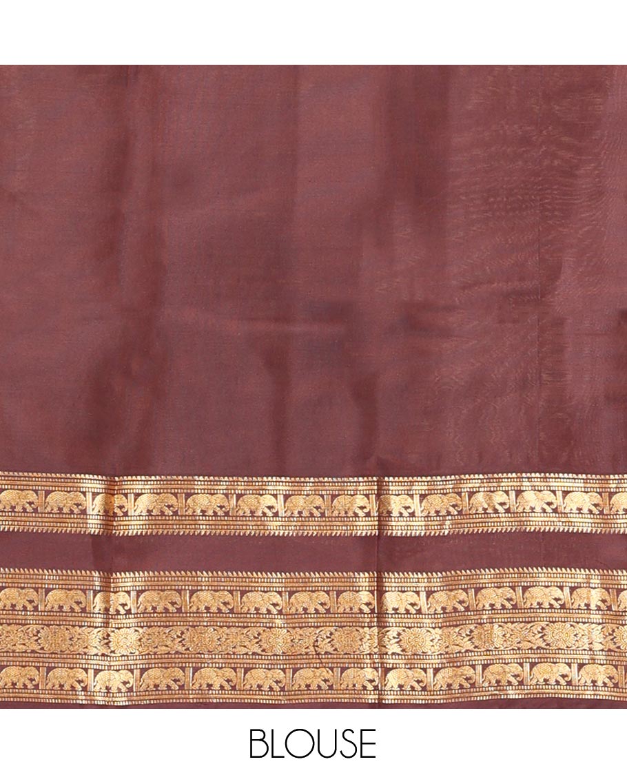 Onion Pink Vasundhara Lite Silkmix Saree, Contrast Elephant Border, Jaal Pallu, and Contrast Blouse