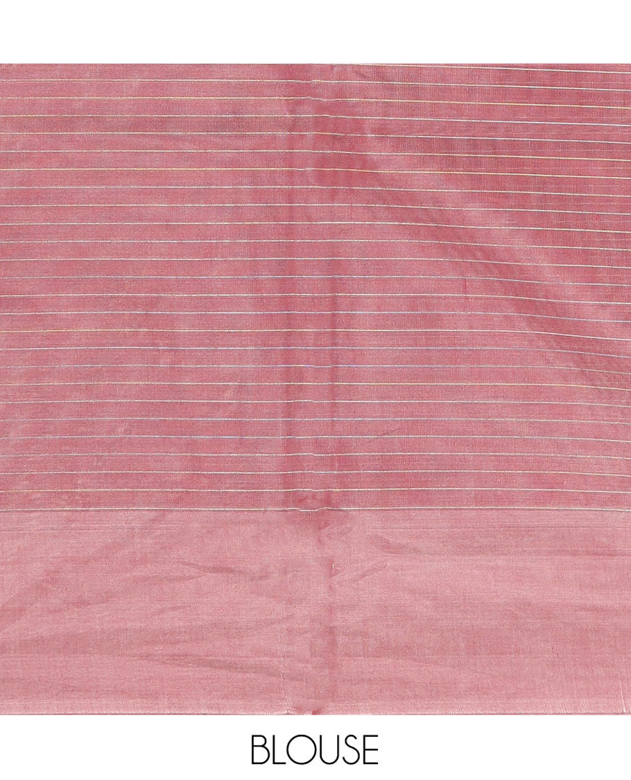 Maroon Silk Cotton Saree, Woven with Stripes and Checks, Complemented by a Contrast Temple Border, Intricately Designed Pallu, and a Contrast Blouse