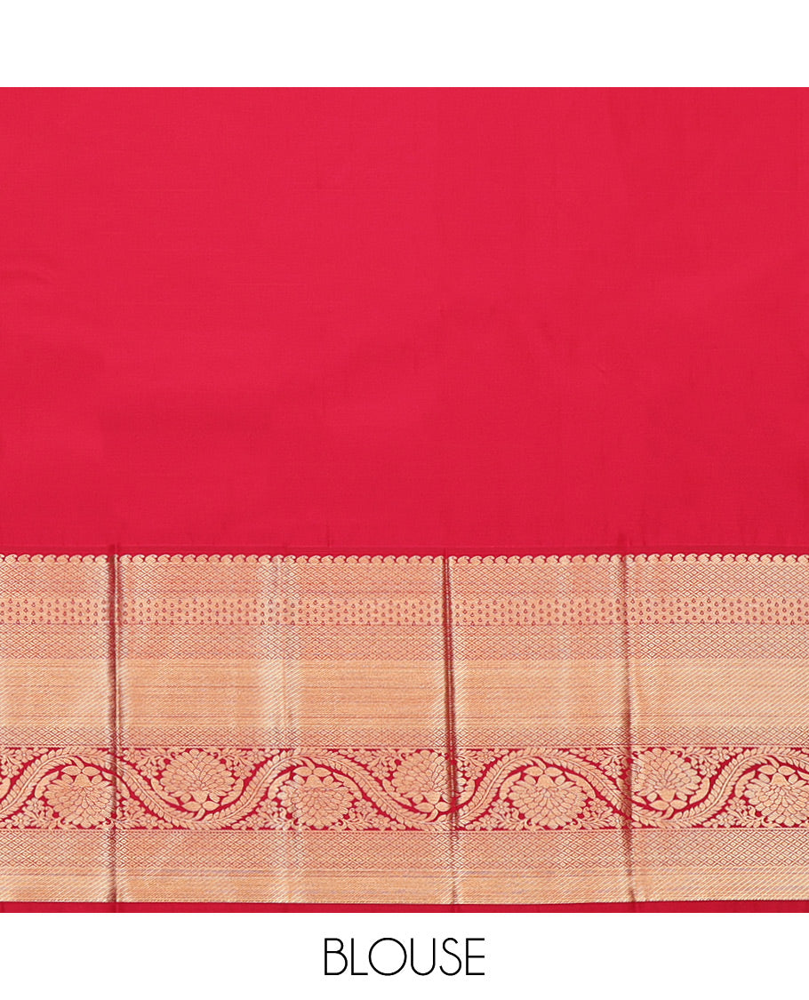 Green Budget Silk Saree, Embellished with Zari Buttas, Complemented by a Contrast Traditional Zari Border, Grand Pallu, and a Contrast Blouse