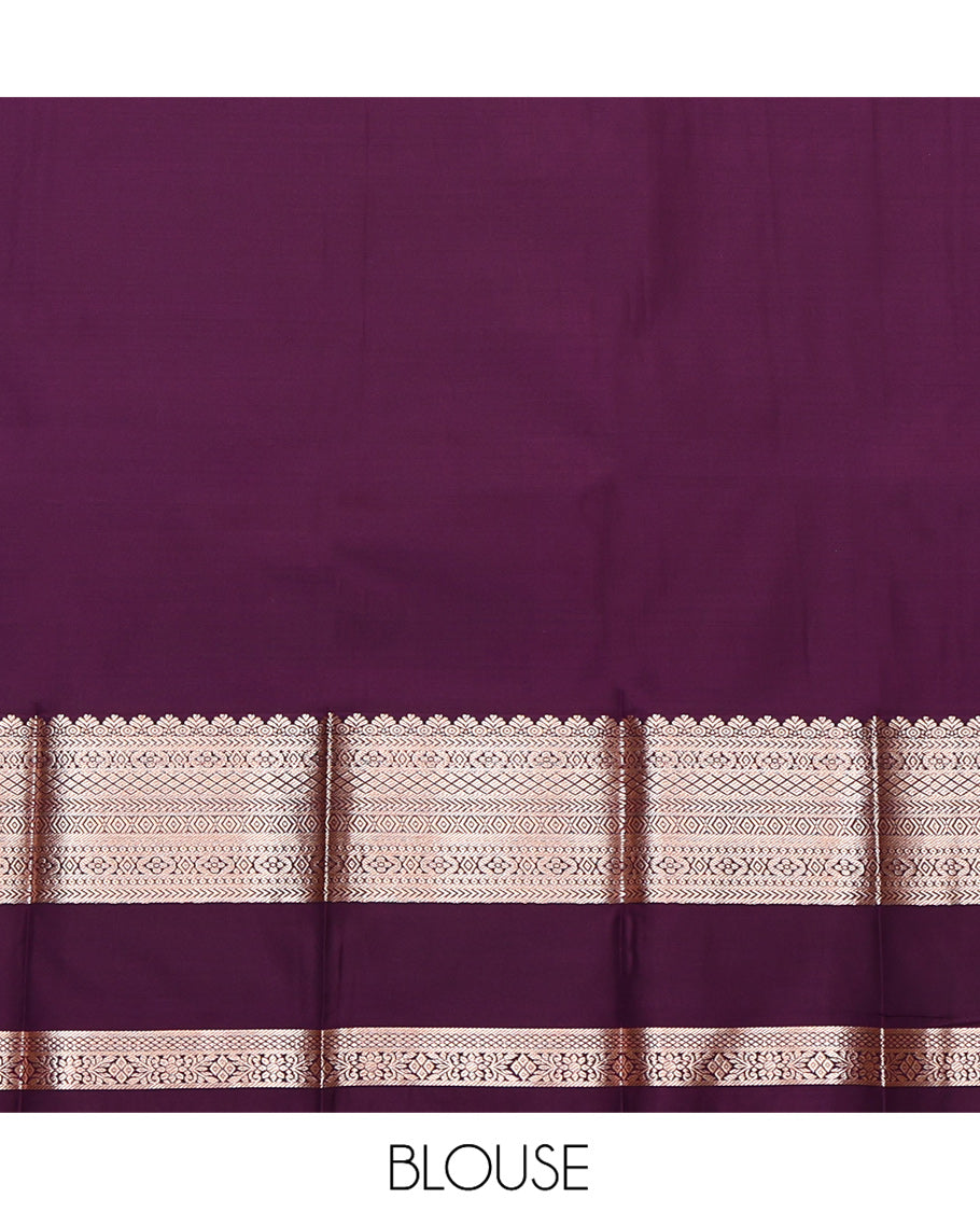 Blue Budget Silk Saree, Graced with Zari Buttas, Complemented by a Contrast Rettai Pettu Traditional Zari Border, Grand Pallu, and Contrast Blouse