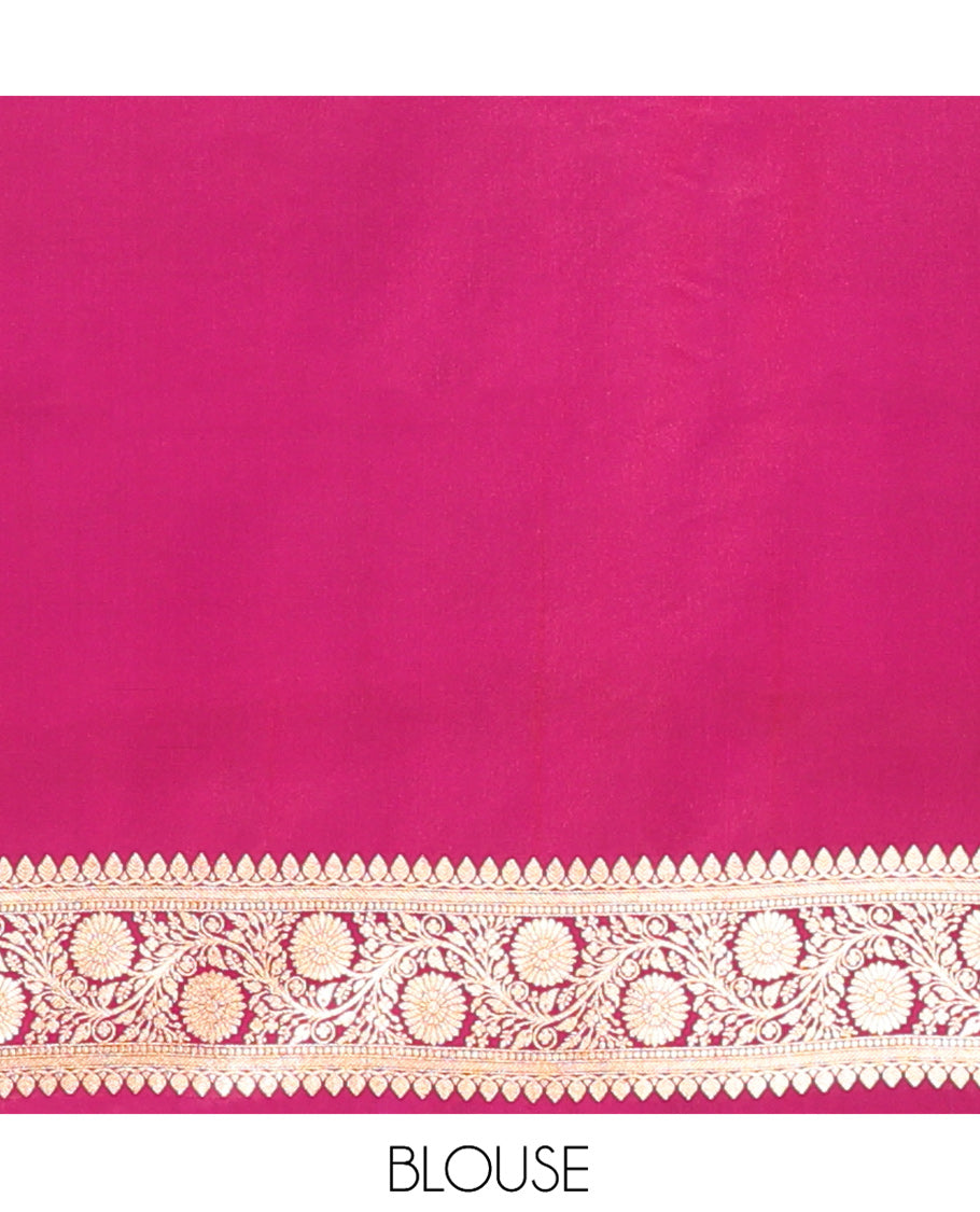 Magenta Banarasi Nylon Saree, Embellished with Zari Buttas, a Traditional Zari Border, Intricate Pallu, and a Matching Blouse