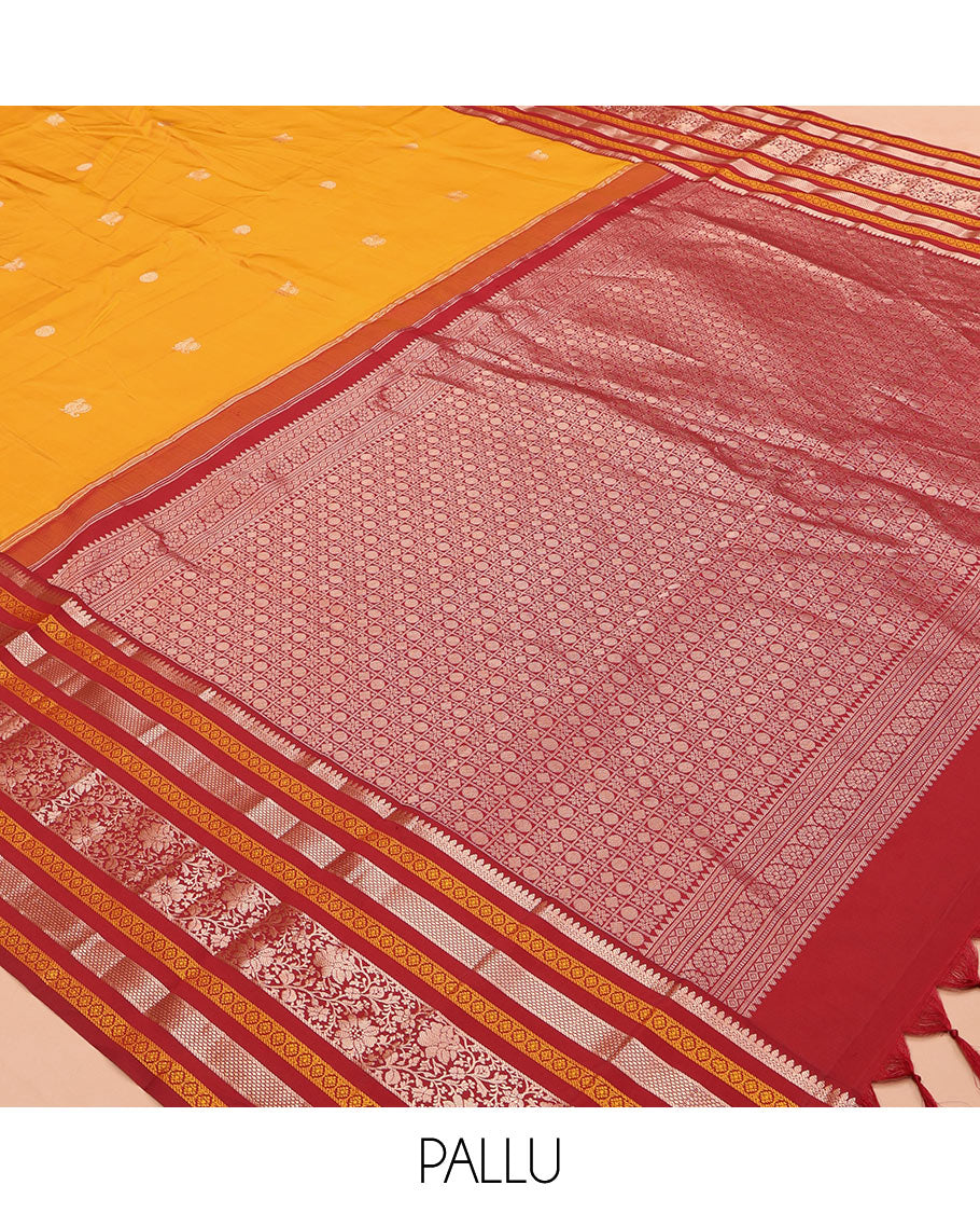 Mustard Mayil-Chakra Buttas Vasundhara Lite Silk Mix Saree, Contrast Traditional Zari Border, and a Contrast Blouse
