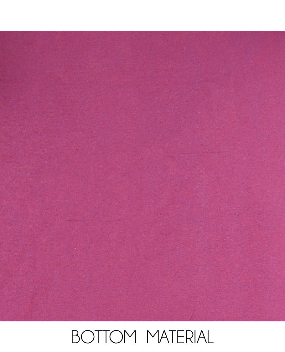 Dark Lavender Pure Cotton Saree Material Chudidar Ikat Buttas Top, a Contrast Bottom, and Ikat Dupatta