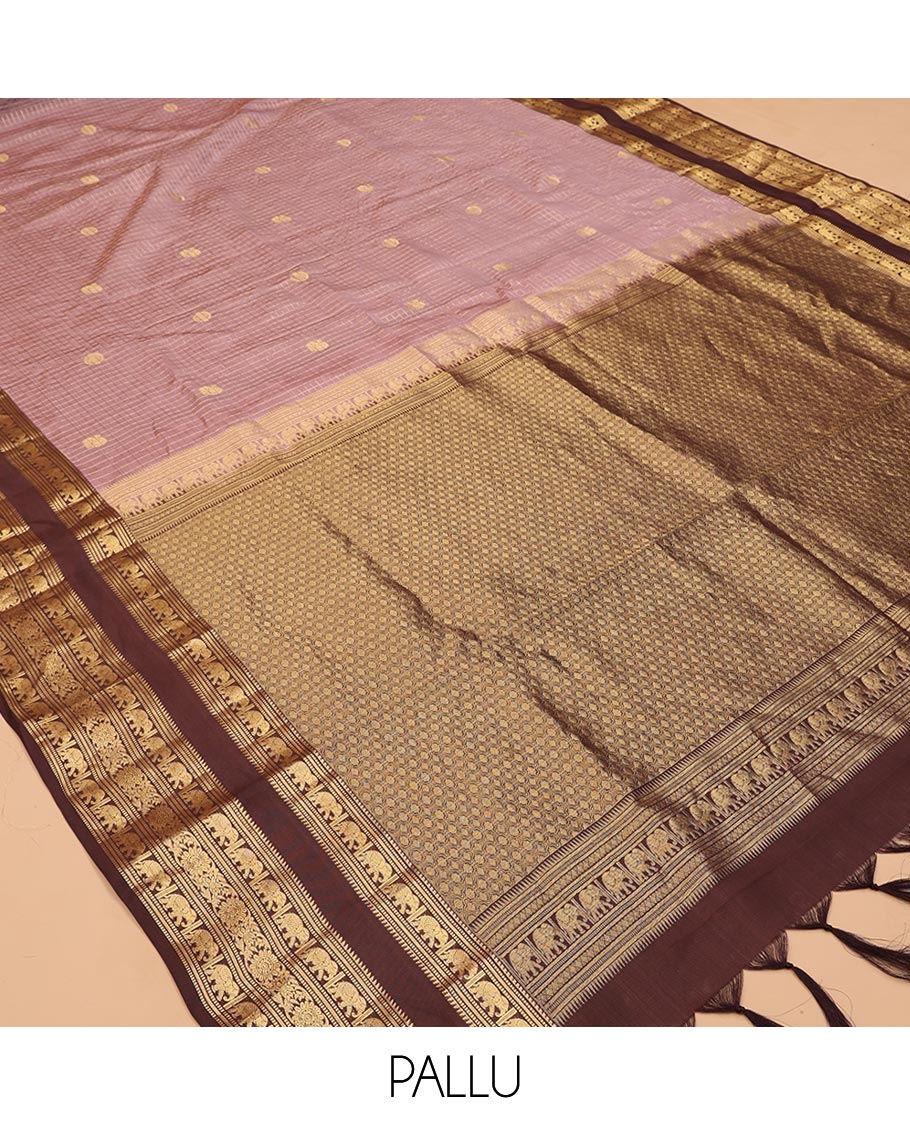 Onion Pink Vasundhara Lite Silkmix Saree, Contrast Elephant Border, Jaal Pallu, and Contrast Blouse