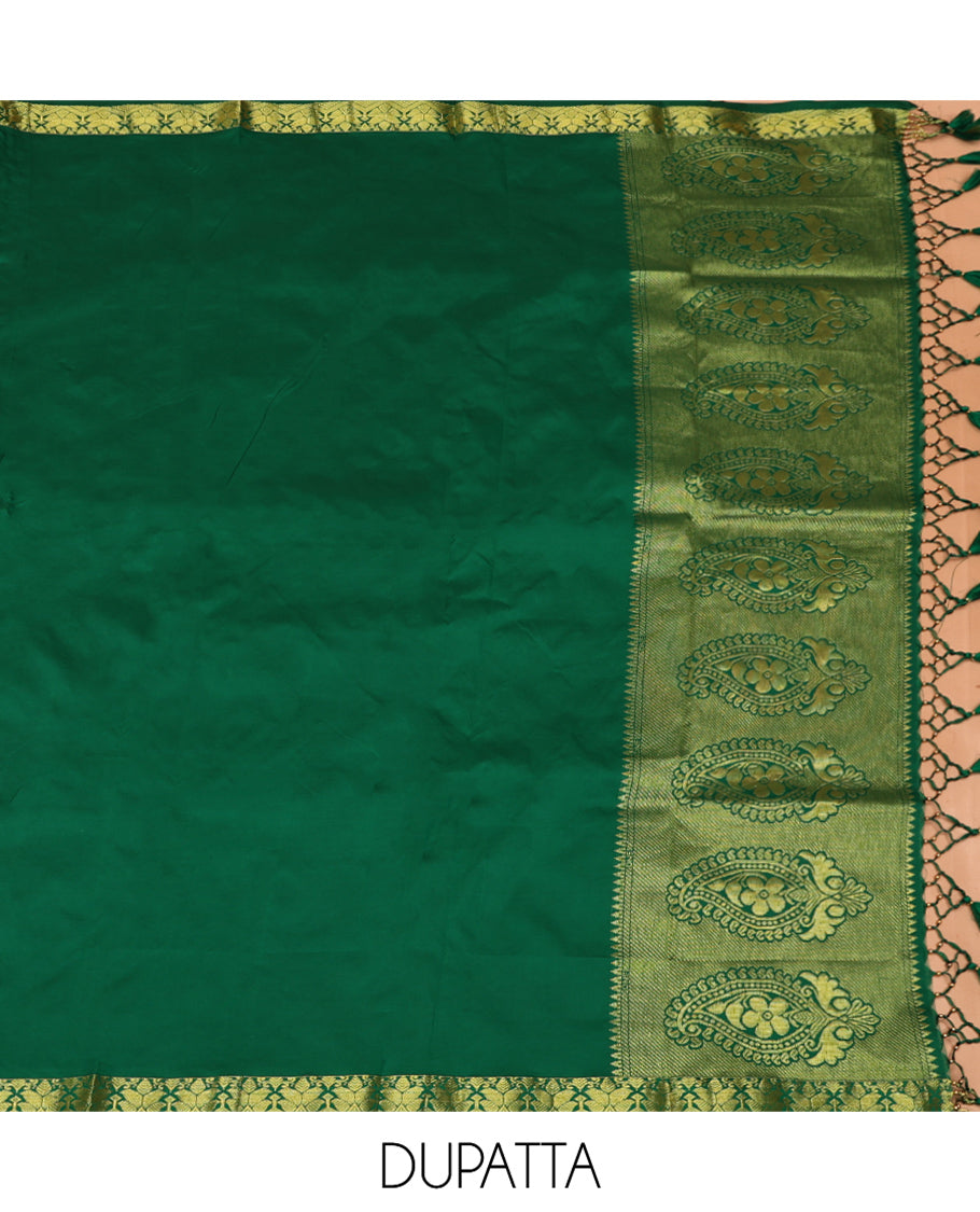 Purple Art Silk Material Half Saree Featuring Jacquard Skirt, a Contrast Traditional Zari Design Border, Contrast Blouse, and an Intricate Dhavani