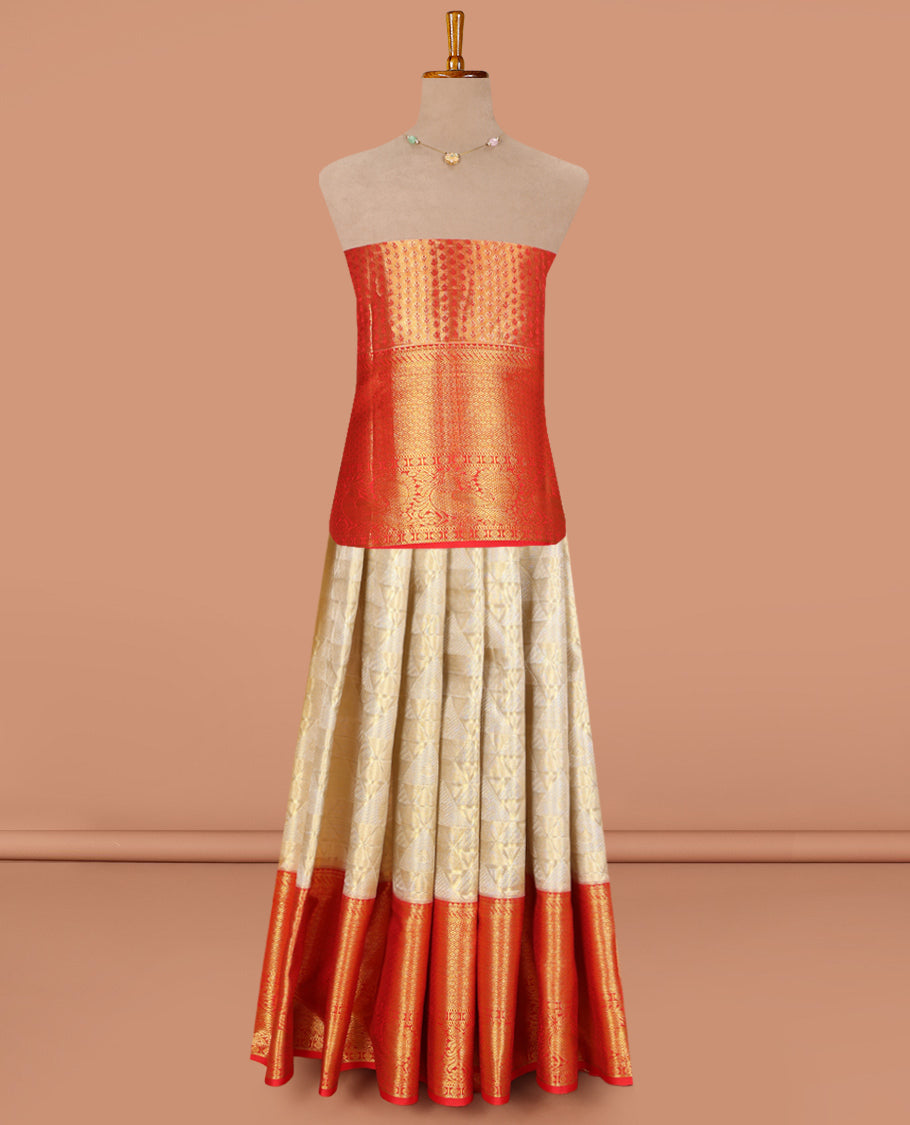 Cream Pure Silk Navarathna Pavadai Material Set