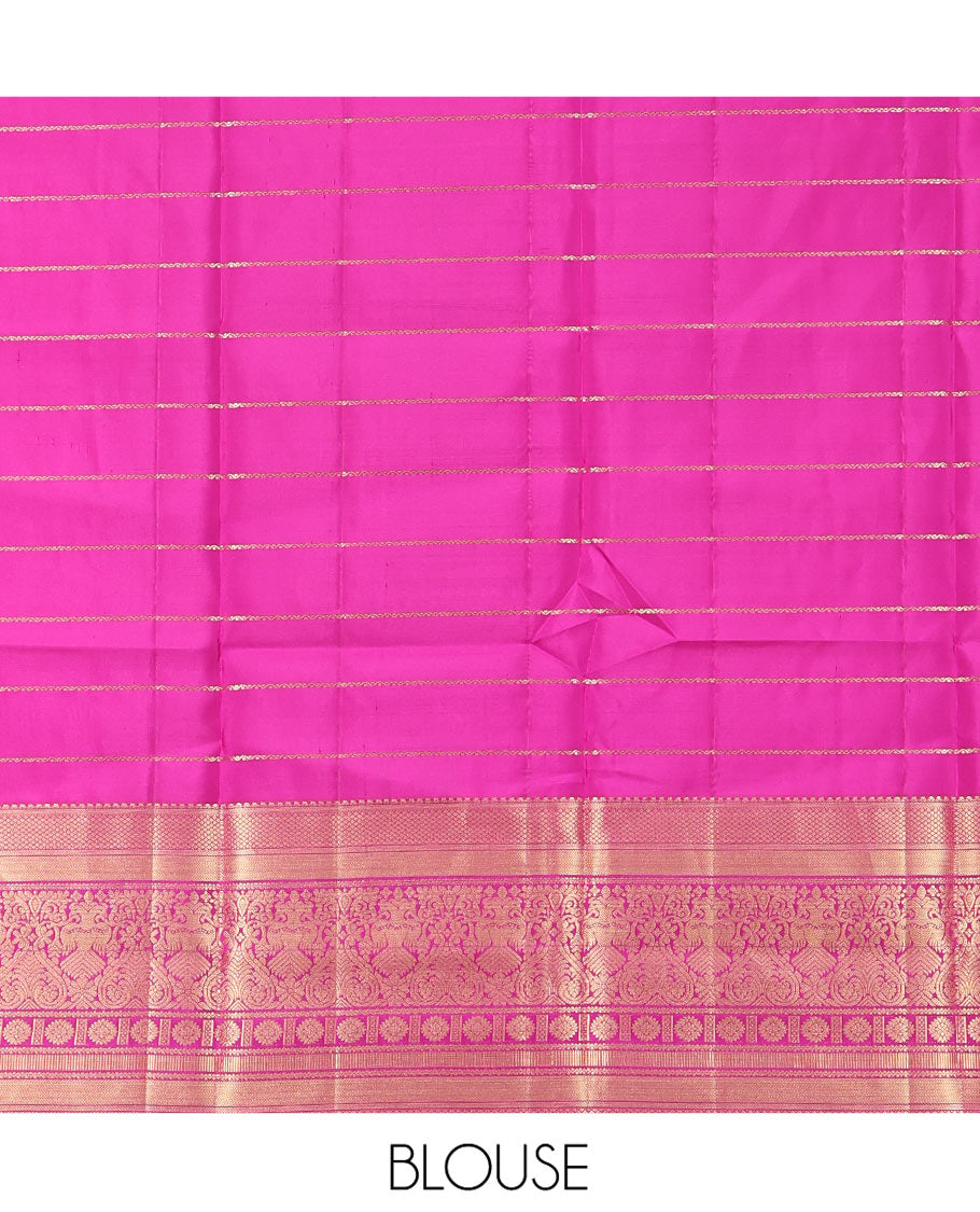 Purple Vasundhara Silk Saree, Enriched with Neli Stripes On Its Body, Complemented by Captivating Contrast Border of Mayil Kann, Vanki, Iru Thalaipakshi, Chakram, and Neli Designs, Grand Pallu, and Paired with a Contrast Blouse