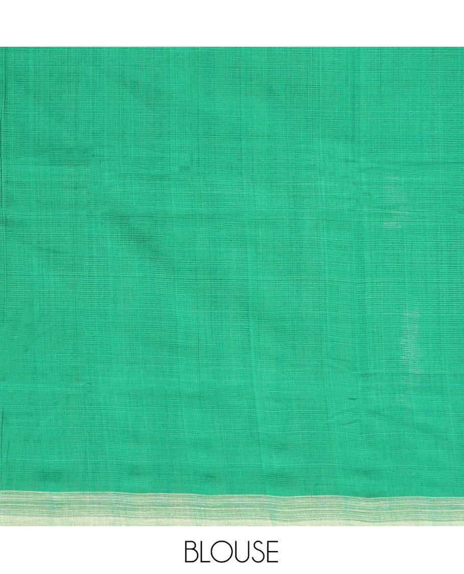 Borderless Green Striped Mangalgiri Cotton Saree, Subtly Striped Pallu and Paired with a Matching Blouse