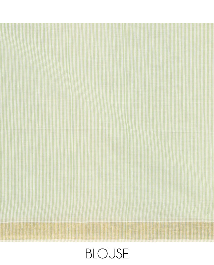 Cream-Leaf Green Jute Cotton Saree