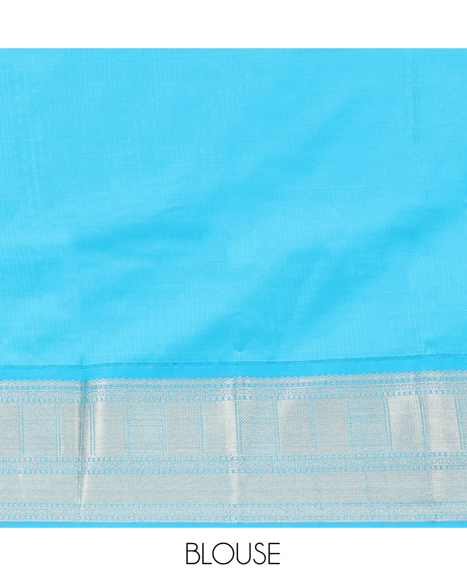 Sandal Art Silk Half-Saree Pavadai Material Features Sparsely Woven Skirt, a Contrast Traditional Border, Contrast Blouse, and Scallop Embroidered Dhavani