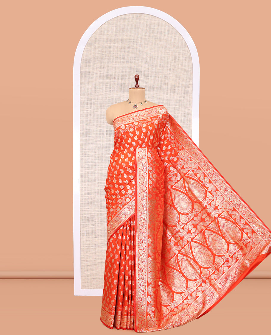Orange Semi-Banaras Nylon Saree