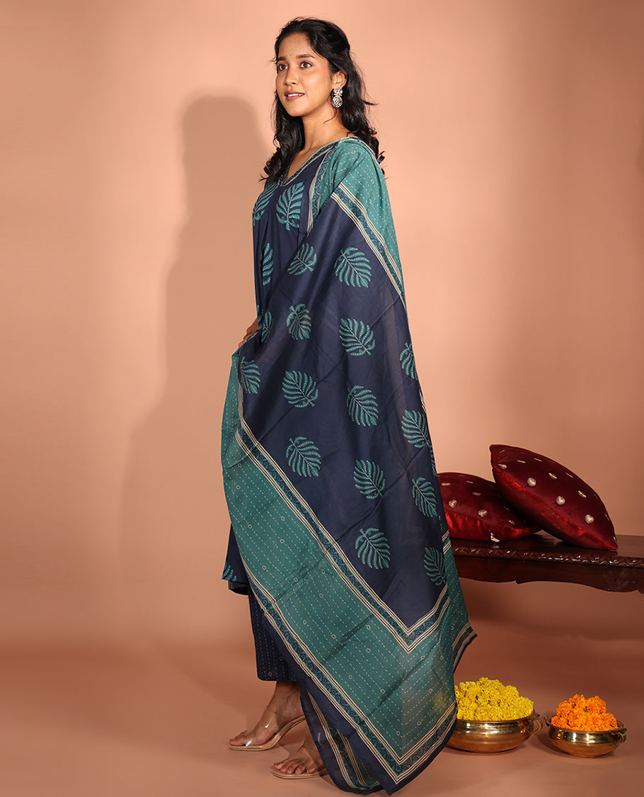 Blue Cotton Readymade Suit