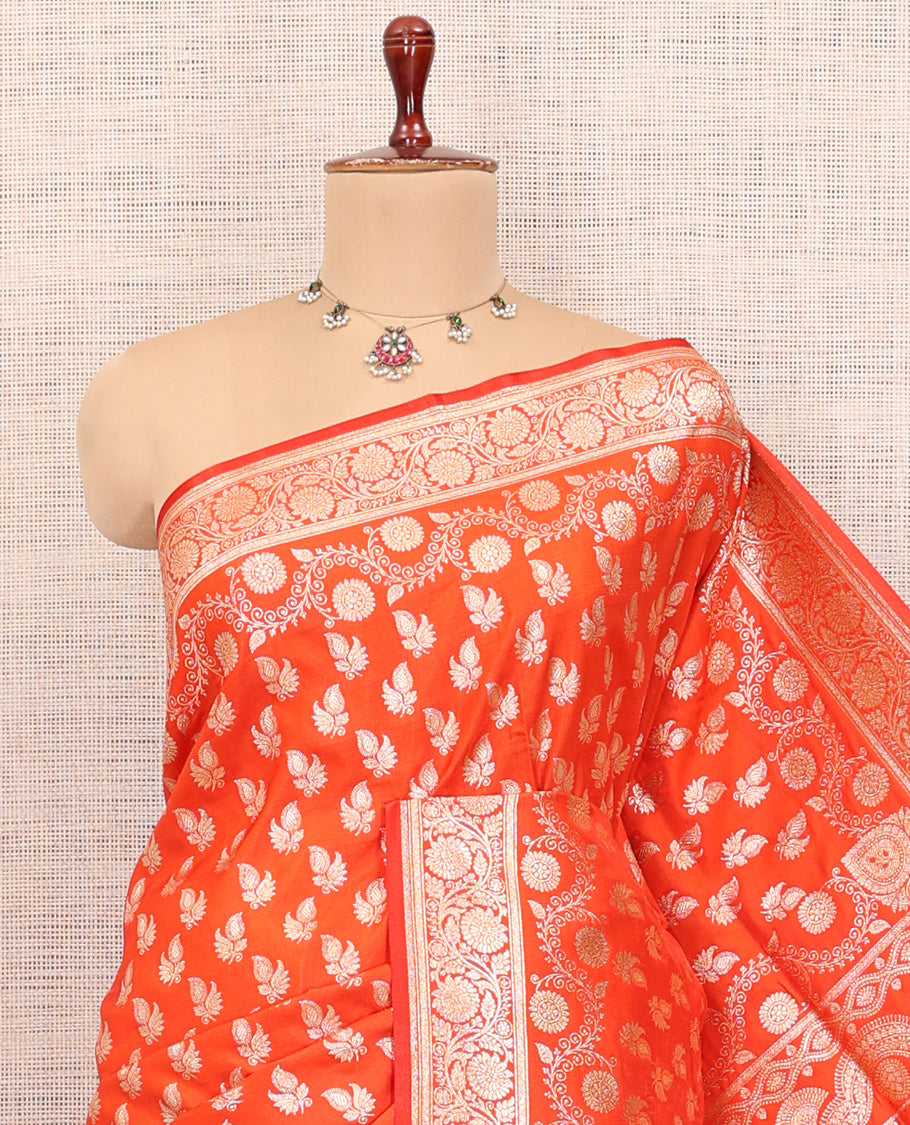 Orange Semi-Banaras Nylon Saree