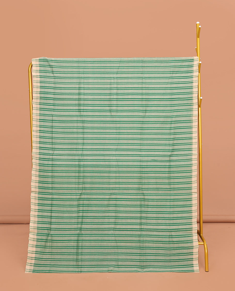 Borderless Green Striped Mangalgiri Cotton Saree, Subtly Striped Pallu and Paired with a Matching Blouse