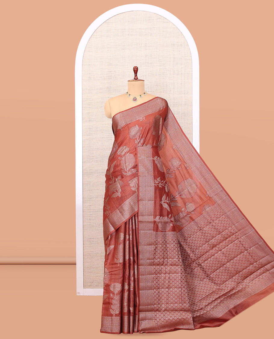 Rust Tussar Silk Saree